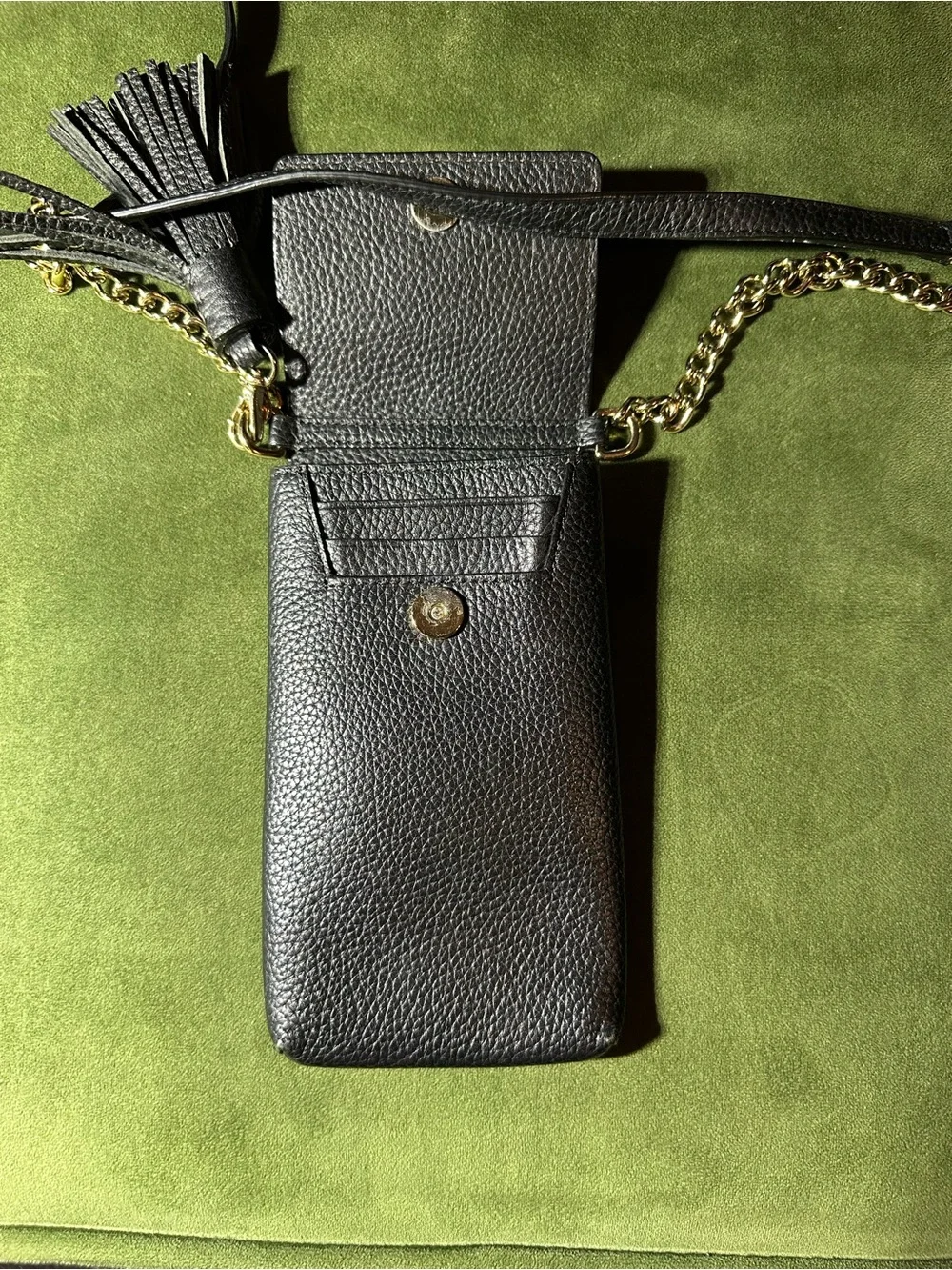kate spade Black Pebbled Leather Crossbody Phone Pouch with Tassel